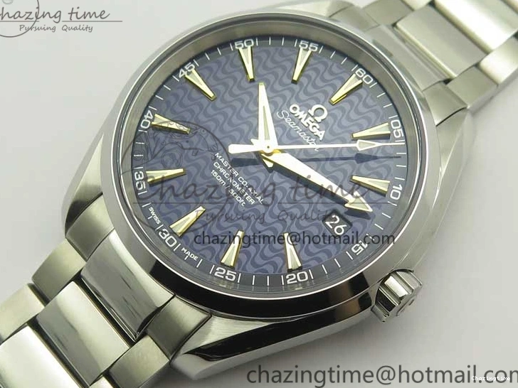 0127 Aqua Terra 150M SS VSF 1:1 Best Edition Blue Wave Textured Dial YG Hand on SS Bracelet A8500 Super Clone Sporty 8026
